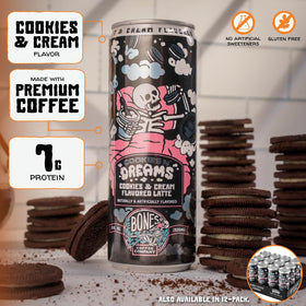 Bones Coffee Cookies N' Dreams Latte cream swirl – creamy texture for quick pick-me-ups.