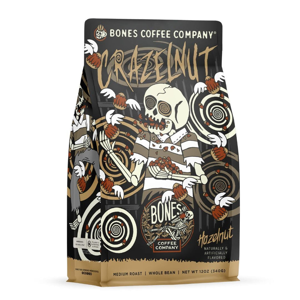 Bones Coffee Crazelnut aroma with hazelnut warmth filling the kitchen