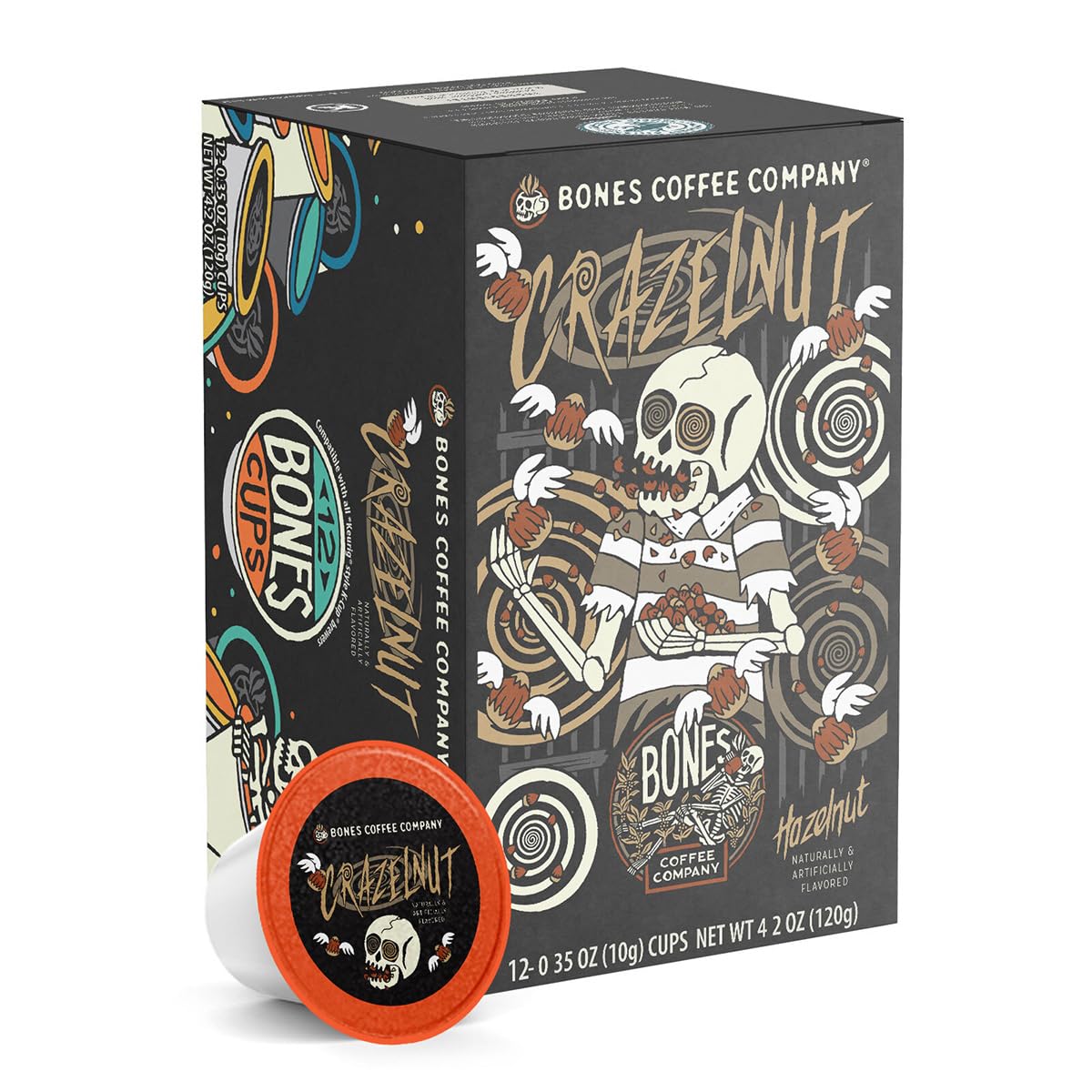 Bones Coffee Crazelnut artisan roasted beans with hazelnut aroma and a smooth finish.