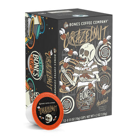 Bones Coffee Crazelnut artisan roasted beans with hazelnut aroma and a smooth finish.