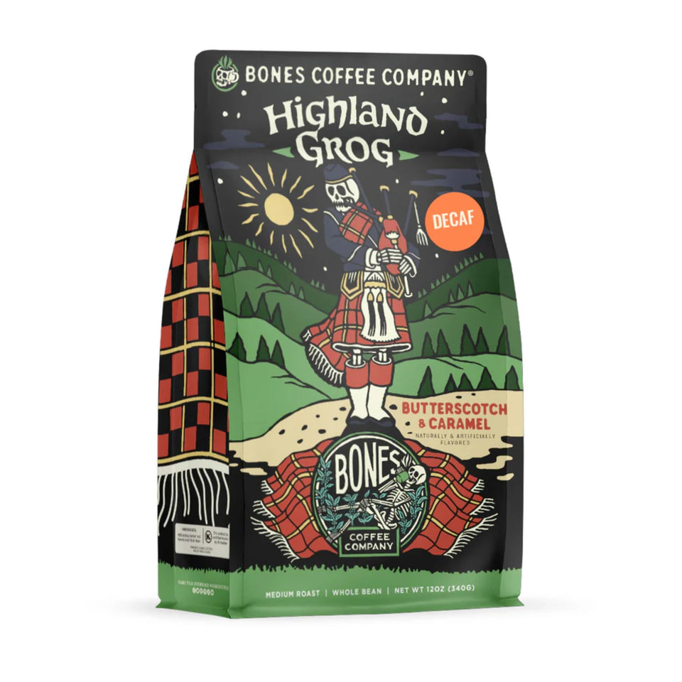 Bones Coffee Company Highland Grog decaf beans with rich flavor potential