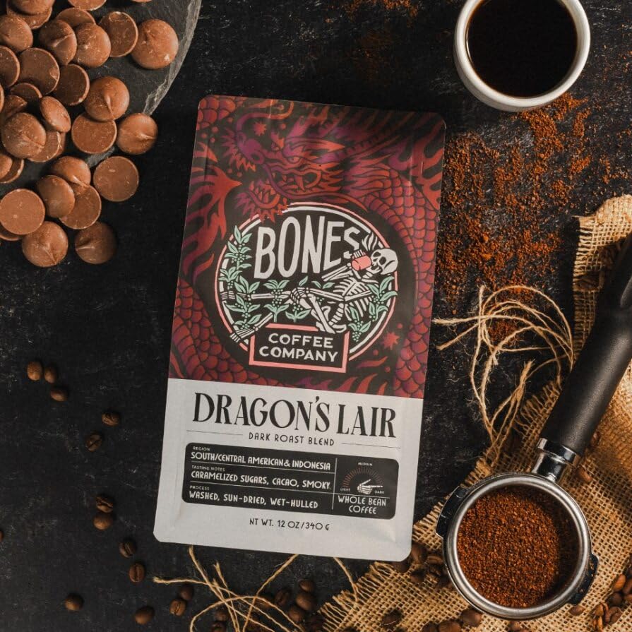 Steam rises from a Bones Dragon's Lair cup, hinting at bold aroma.