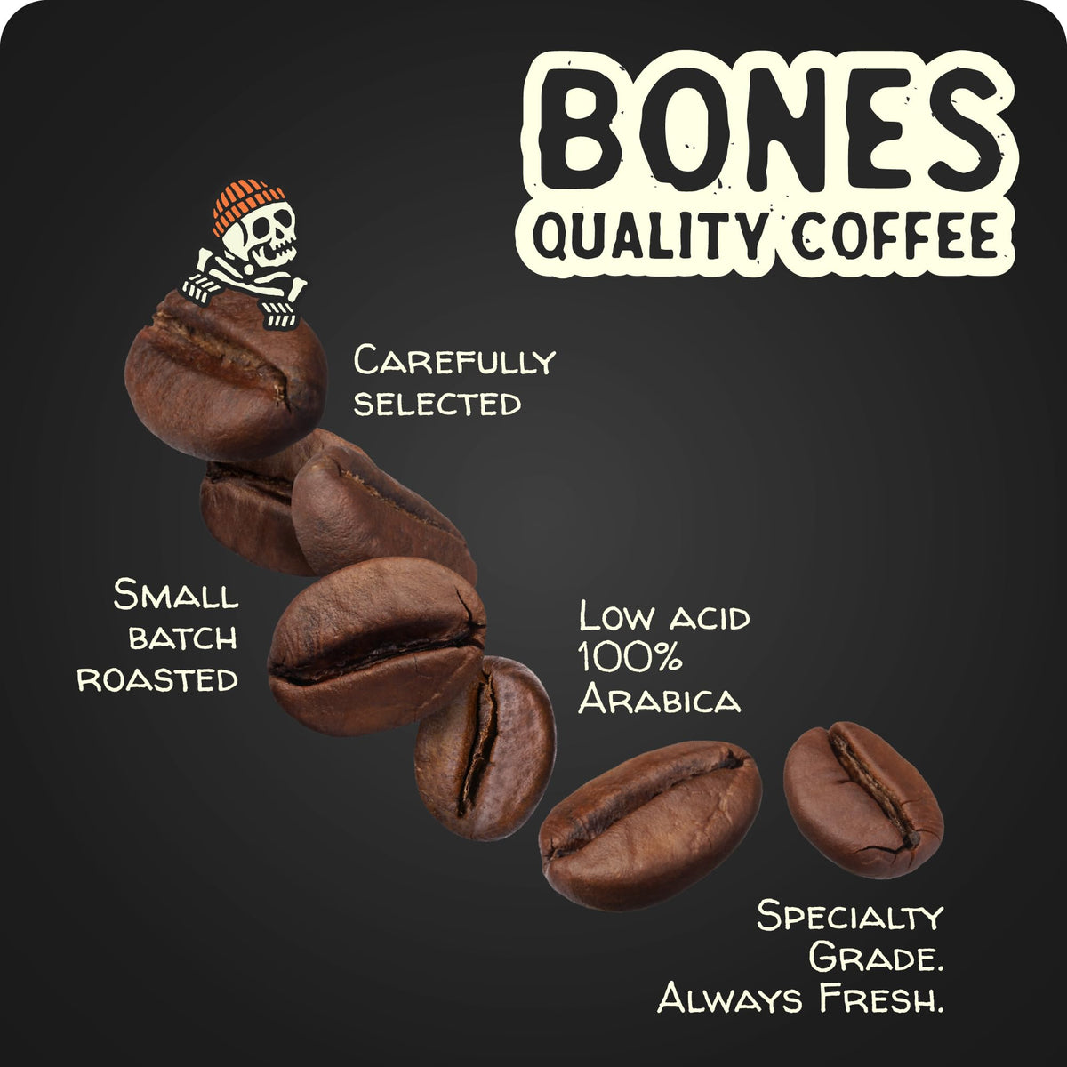Bones Coffee Dragons Lair beans closeup showing rich color