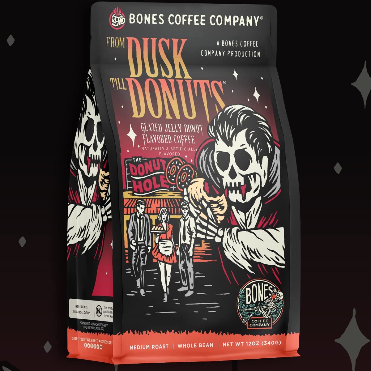 Bones Coffee From Dusk Till Donuts auto-drip compatible for quick, consistent mornings.