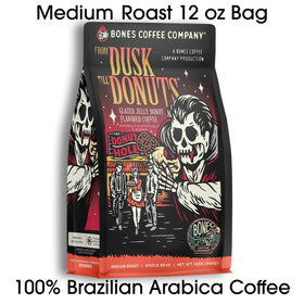 Bones Coffee From Dusk Till Donuts ground-coffee ready for auto drip or pour-over.