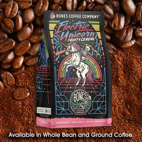 Bones Coffee Electric Unicorn auto drip brew scene for convenient morning coffee