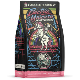 Bones Coffee Electric Unicorn bag front shows fruity cereal flavor for daily indulgence