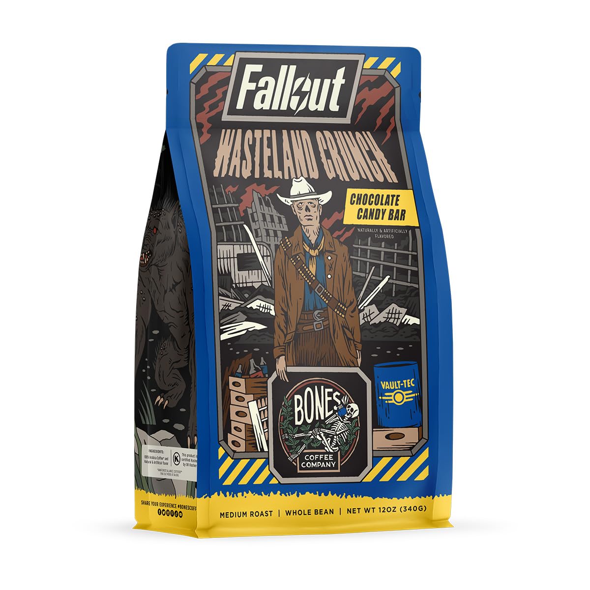 Bones Coffee Fallout Wasteland Crunch whole bean elevates home brewing with a rich aroma.
