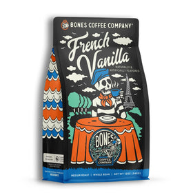 Bones Coffee France vanilla aroma bag evokes creamy vanilla notes for a comforting morning.