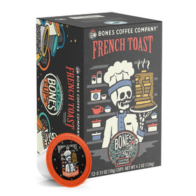 Bones Coffee French Toast pods box front for quick morning ritual