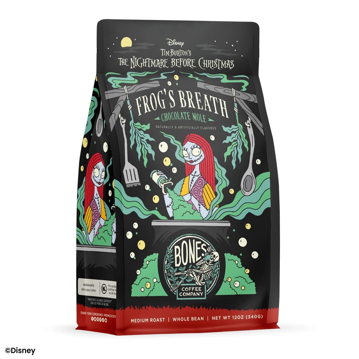 Bones Coffee Frog's Breath bag label highlights premium small-batch roasting