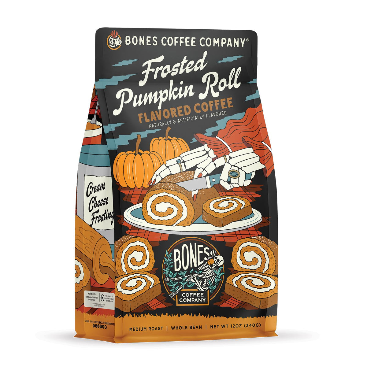 Bones Coffee Company Frosted Pumpkin Roll whole bean for rich autumn flavor