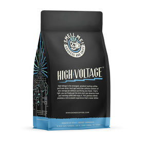 Bones Coffee High Voltage beans close-up highlighting bold aroma and premium roast.