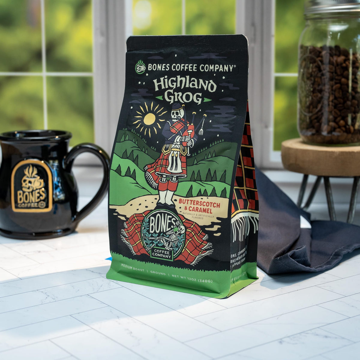 Bones Coffee Highland Grog medium roast delivers smooth, low-acid cup