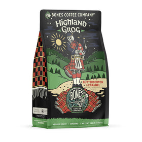 Bones Coffee Highland Grog packaging keeps aroma fresh for mornings