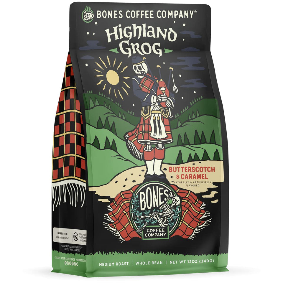 Bones Coffee Highland Grog sealed resealable bag preserves freshness