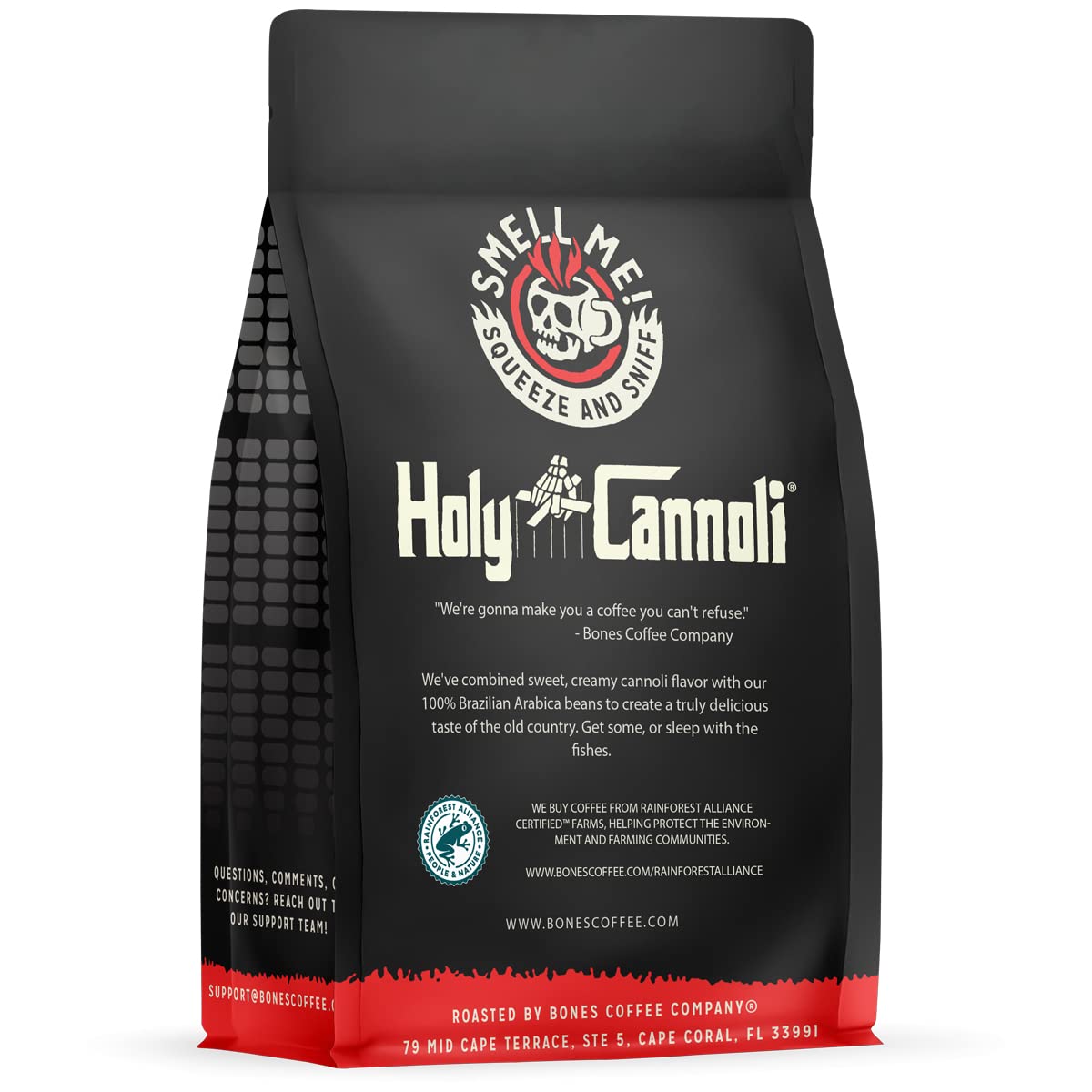 Bones Coffee Holy Cannoli ground coffee ready for auto-drip and pour-over routines