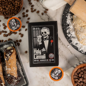 Close-up of Bones Coffee Holy Cannoli pod reveals rich aroma and smooth roast