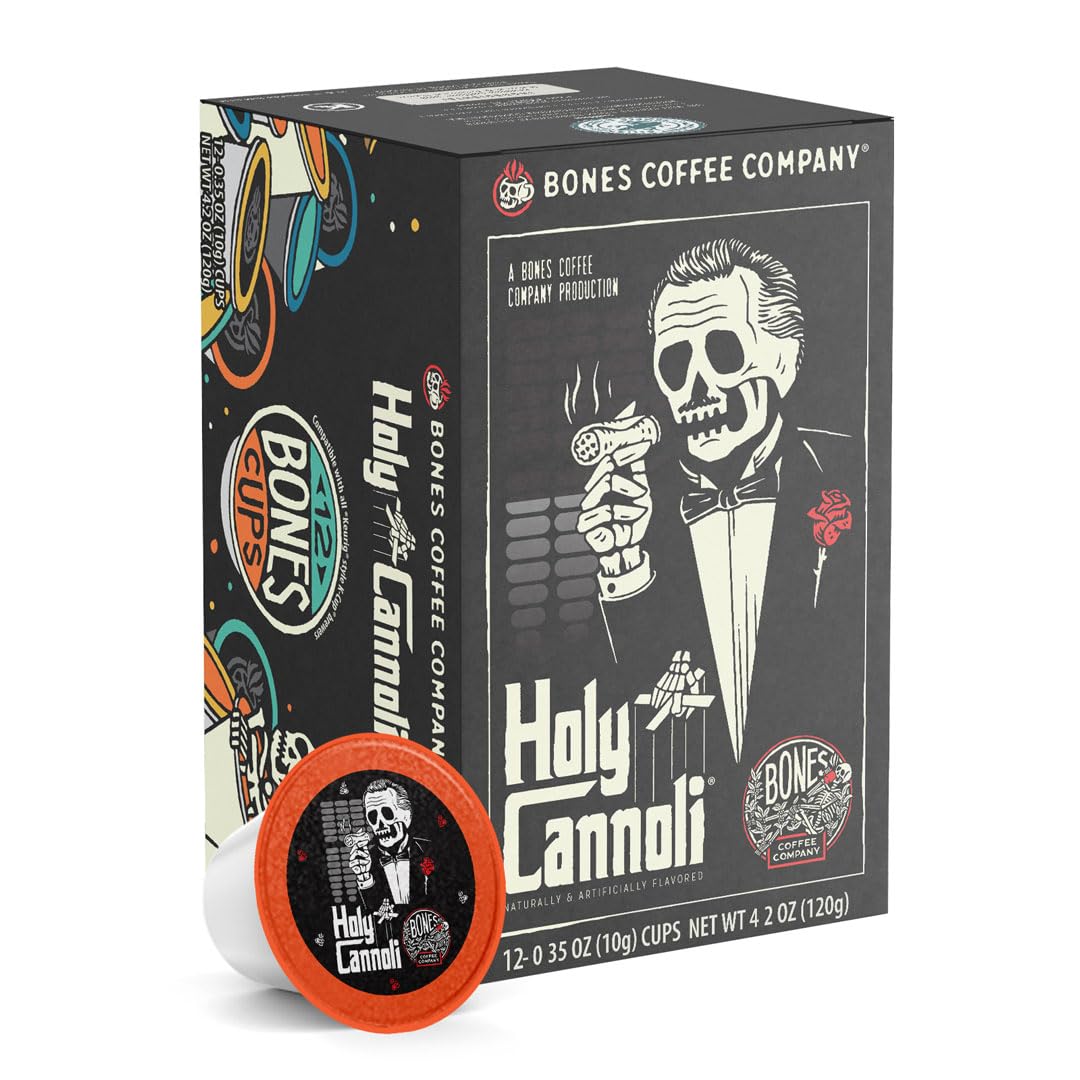 Bones Coffee Holy Cannoli pods packaging highlighting a dessert-inspired flavor