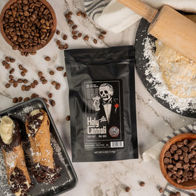 Bones Coffee Holy Cannoli flavor bag showcasing dessert-inspired profile and aroma