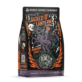 Bones Coffee Jacked O Lantern bag with pumpkin spice aroma for mornings.