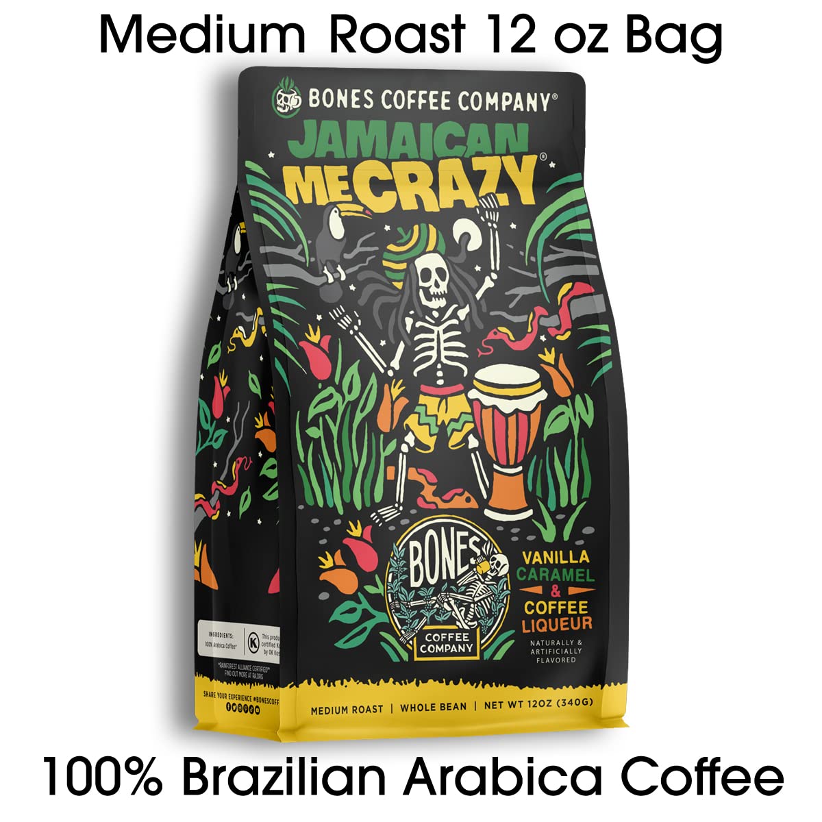Bones Coffee Jamaican Me Crazy aroma beans reveal fresh, aromatic notes.