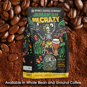 Bones Coffee Jamaican Me Crazy vanilla caramel auto-drip ready grounds for quick brews