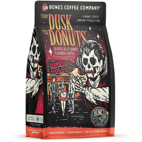 Bones Coffee jelly-donut-flavor bottle shows dessert-inspired aroma for a playful morning cup.
