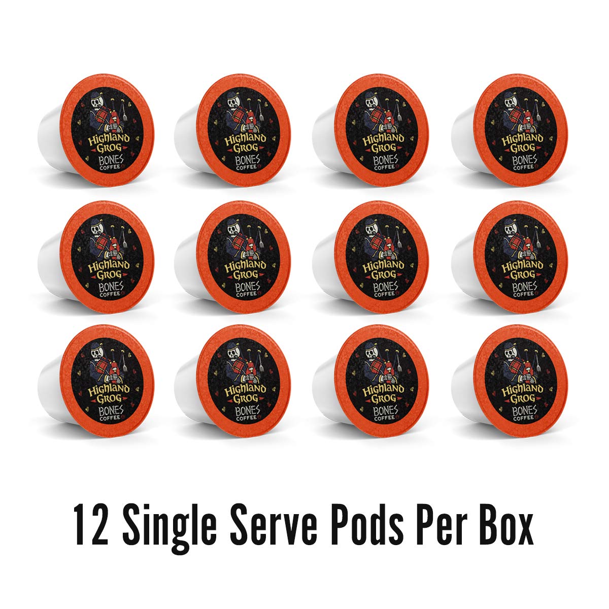 Bones Coffee Keurig-compatible pod stack showcases easy single-serve convenience.