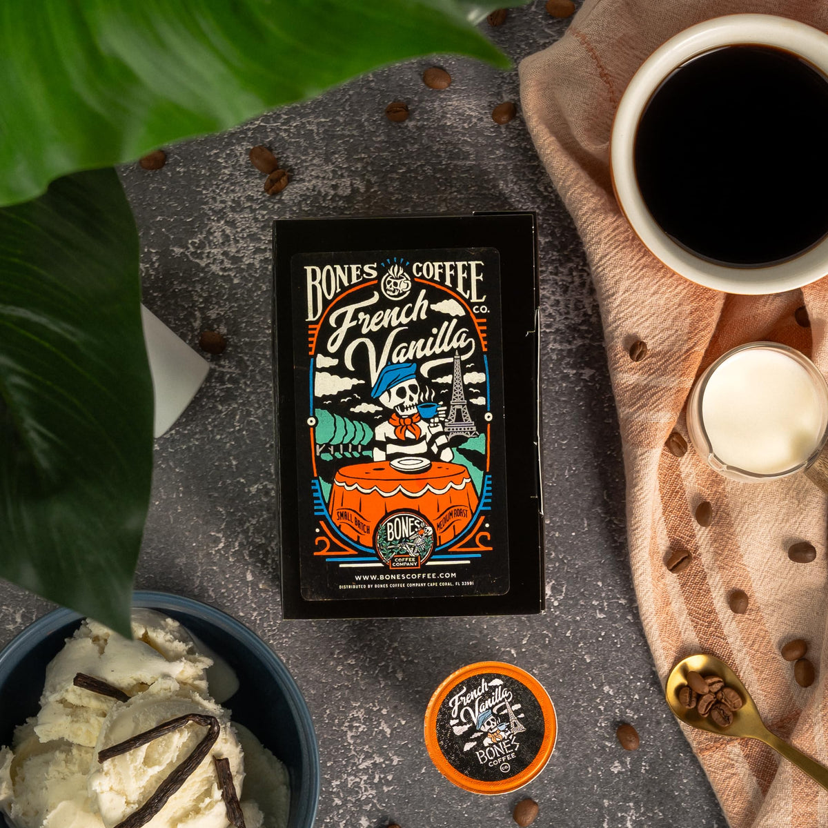 Bones Coffee Keurig-compatible pods on shelf, easy breakfast upgrade