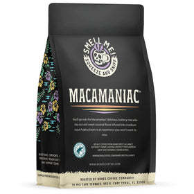 Bones Coffee Macamaniac packaging reseal; keeps freshness for daily brewing.