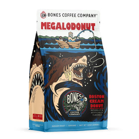 Bones Coffee Megalodonut ground coffee in a bag for auto drip brewing
