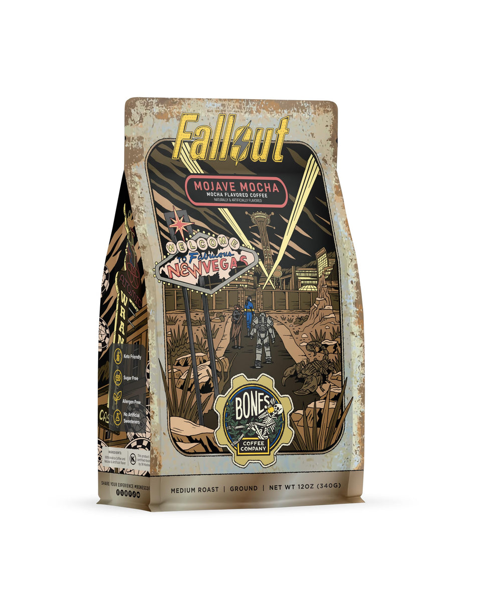 Bones Coffee Mojave Mocha bag front, showcasing premium beans for a bold morning ritual.