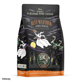 Bones Coffee Nightmare Before Christmas Ruff Weather beans closeup with chocolate notes.