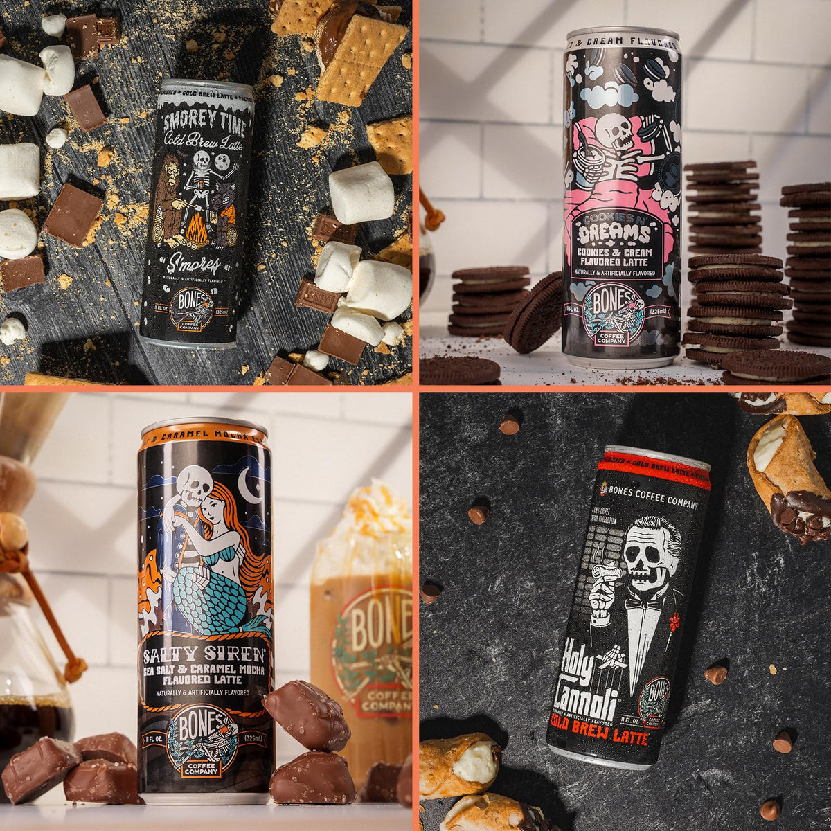 Bones Coffee on-the-go ready-to-drink latte can for effortless caffeine anytime.