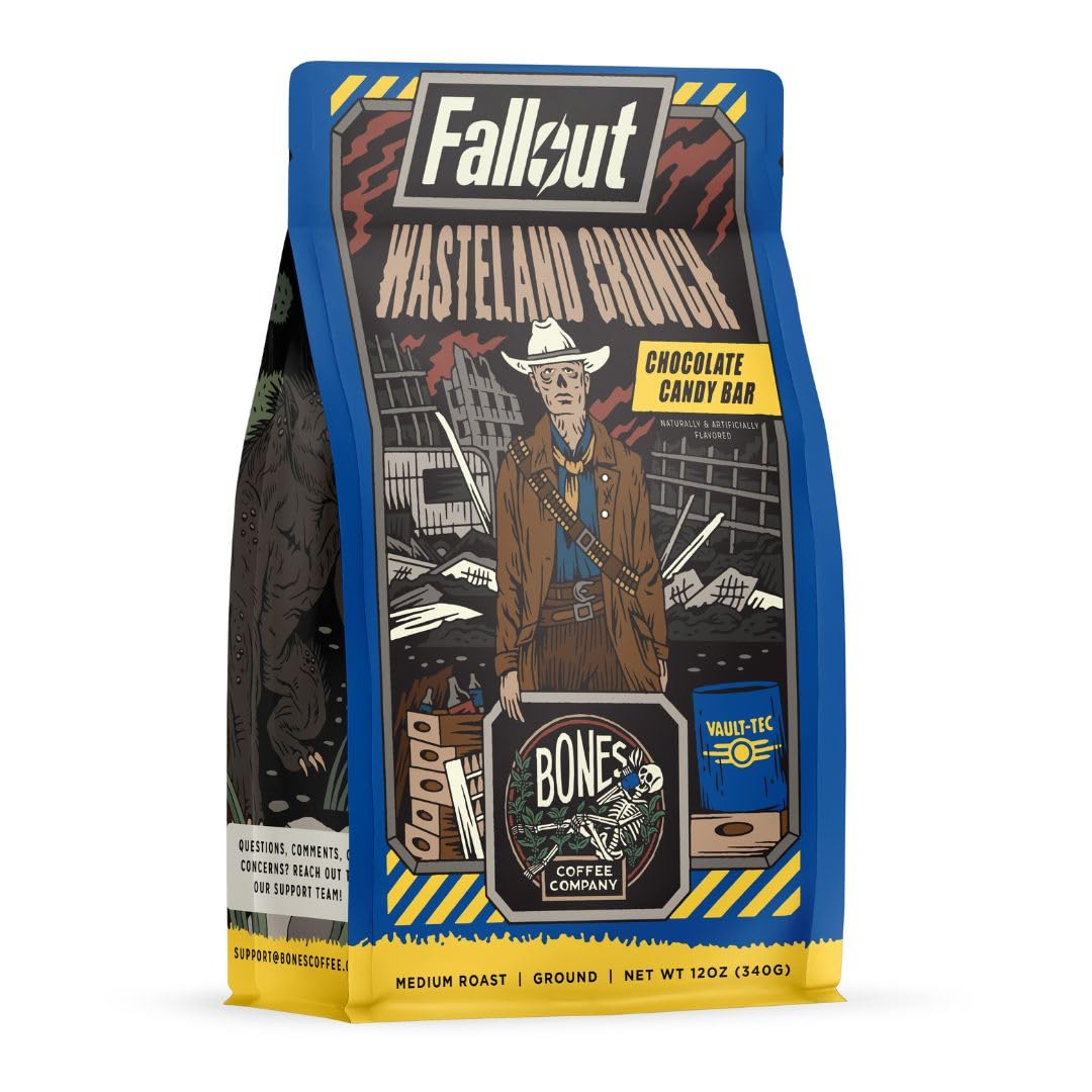 Bones Coffee Fallout Wasteland Crunch packaging with resealable bag for freshness