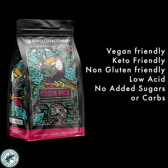 Bones Coffee packaging resealable bag preserves freshness and aroma.