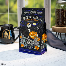 Bones Coffee Pumpkin King packaging preserves freshness with resealable bags.
