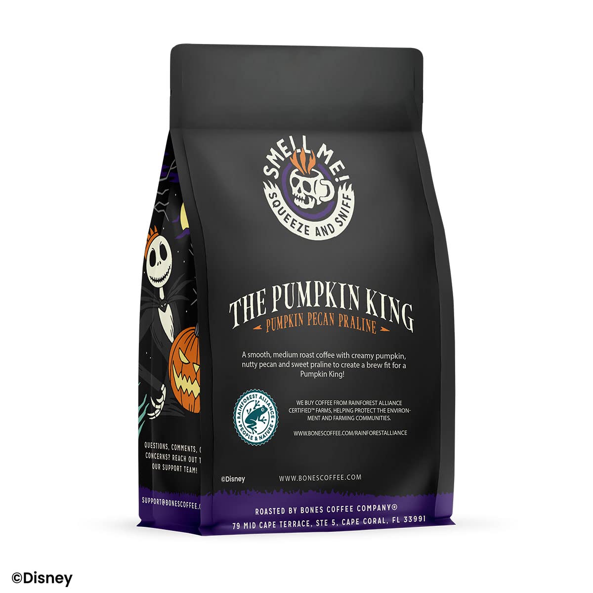 Bones Coffee Pumpkin King pecan praline bag highlights fresh, small-batch flavor.