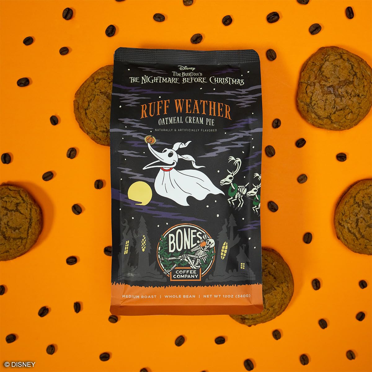 Bones Coffee Ruff Weather brewed cup with steam and smooth profile.