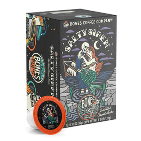 Bones Coffee Salty Siren packaging showcasing caramel, chocolate, and sea salt flavor.