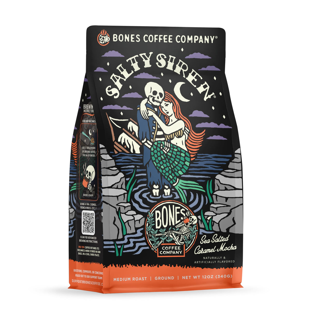 Bones Coffee Salty Siren cup with caramel sea salt flavor and rich aroma for a comforting morning