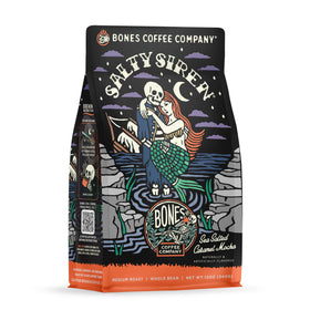 Bones Coffee Salty Siren beans reveal sea-salted caramel chocolate flavor for a rich morning ritual.