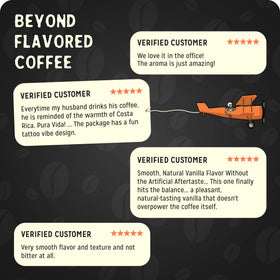 Bones Coffee S'morey Time arabica beans close-up emphasizes ethical Brazilian origin