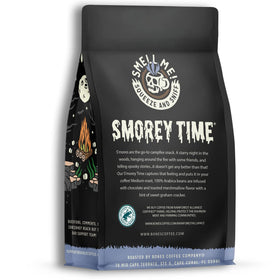 Bones Coffee S'morey Time bag back with flavor notes and brewing guidance