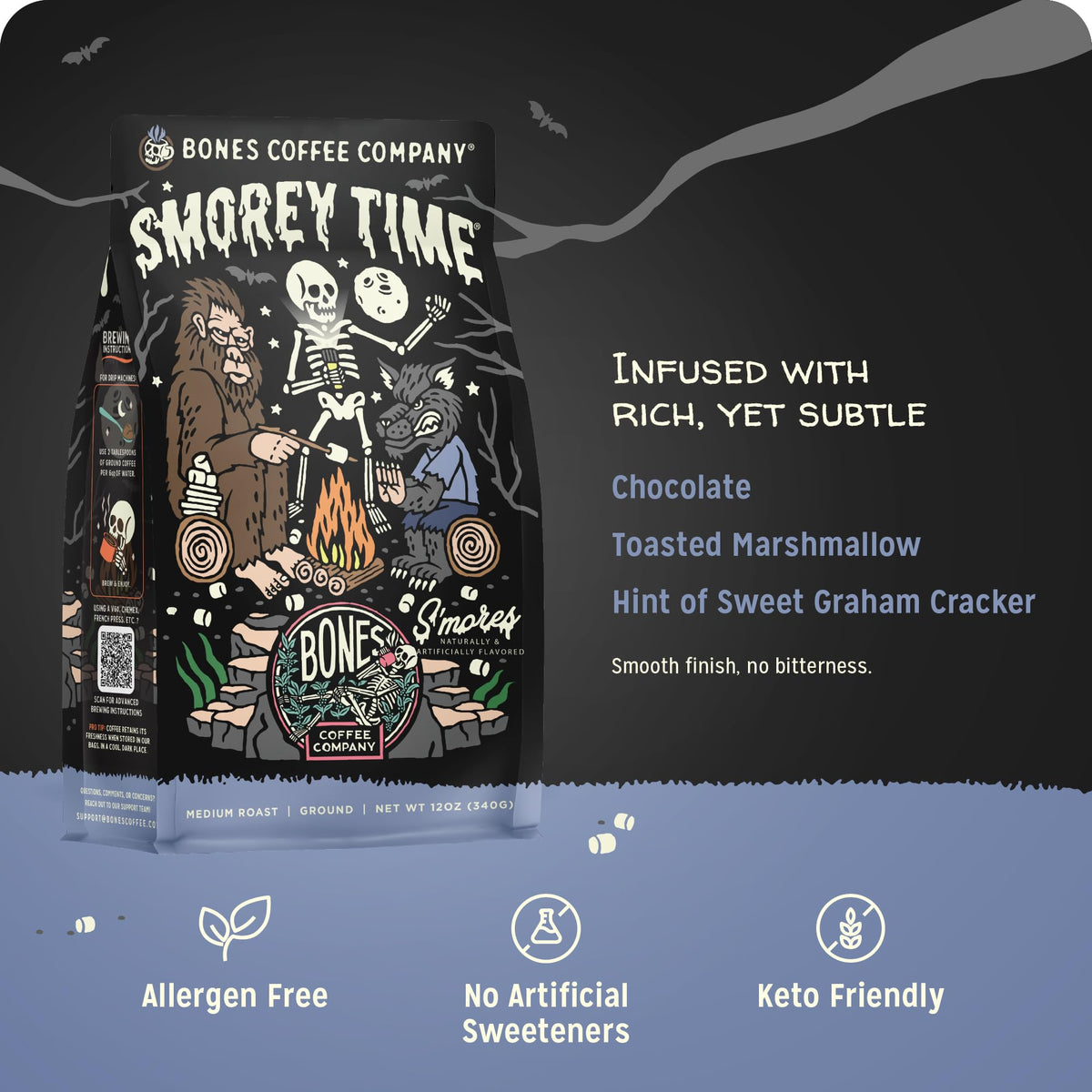 Bones Coffee S'morey Time toasted marshmallow close-up evokes sweet campfire memories