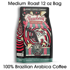 Bones Coffee Strawberry Cheesecake resealable bag preserves freshness between brews