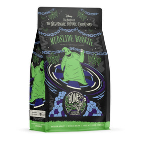 Bones Coffee The Nightmare Before Christmas Mudslide Boogie beans deliver bold chocolate notes.