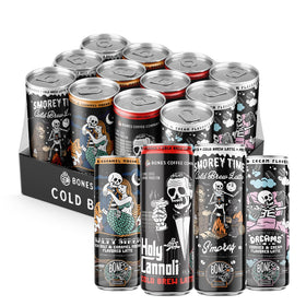 Bones Coffee Variety Pack cans offering assorted flavors for quick tastings on the go.