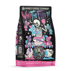Bones Coffee What the Fluff Berry Cotton Candy ground bag reveals rich aroma for morning rituals.